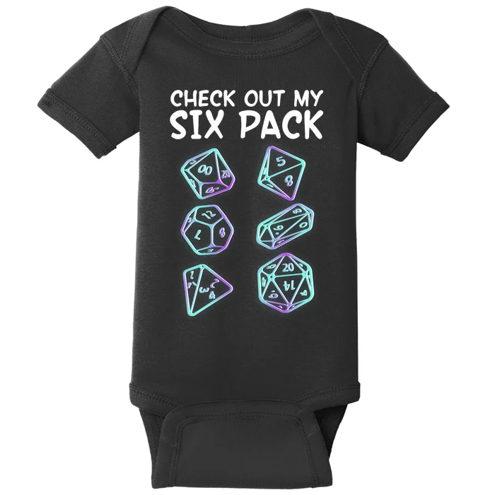 Check Out My Six Pack DND Dice Dungeons And Dragons Baby Bodysuit