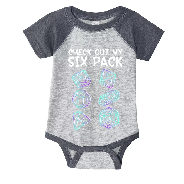 Check Out My Six Pack DND Dice Dungeons And Dragons Infant Baby Jersey Bodysuit