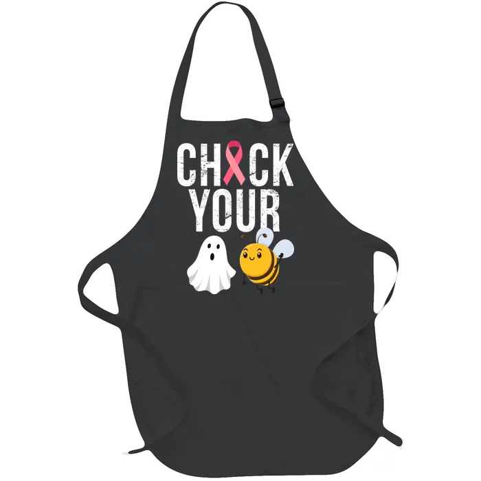 Check Your Boo Bees Breast Cancer Halloween Full-Length Apron With Pocket