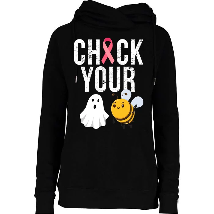 Check Your Boo Bees Breast Cancer Halloween Womens Funnel Neck Pullover Hood