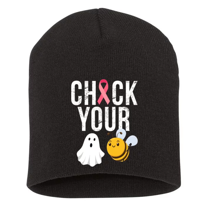 Check Your Boo Bees Breast Cancer Halloween Short Acrylic Beanie