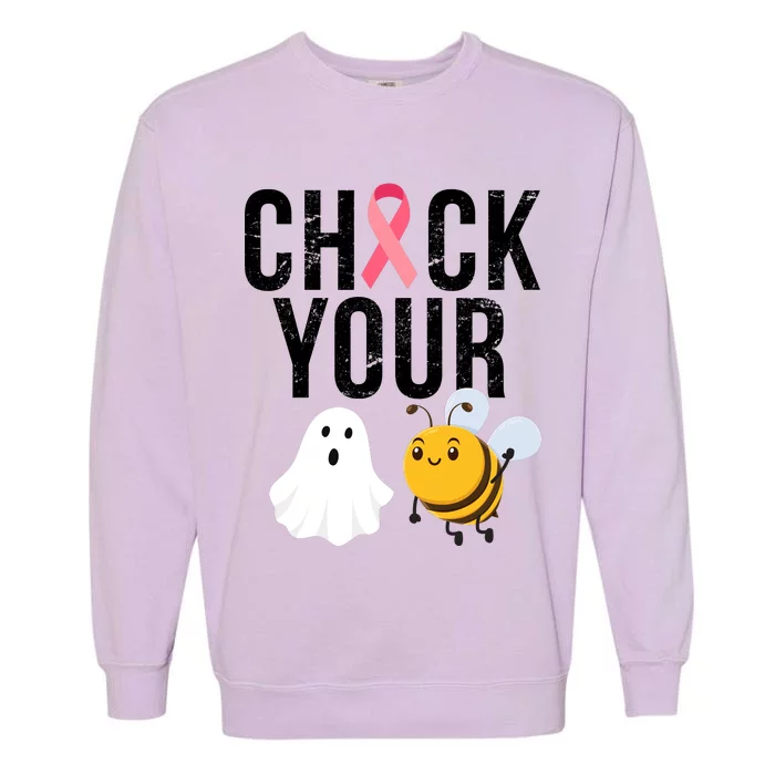 Check Your Boo Bees Breast Cancer Halloween Garment-Dyed Sweatshirt