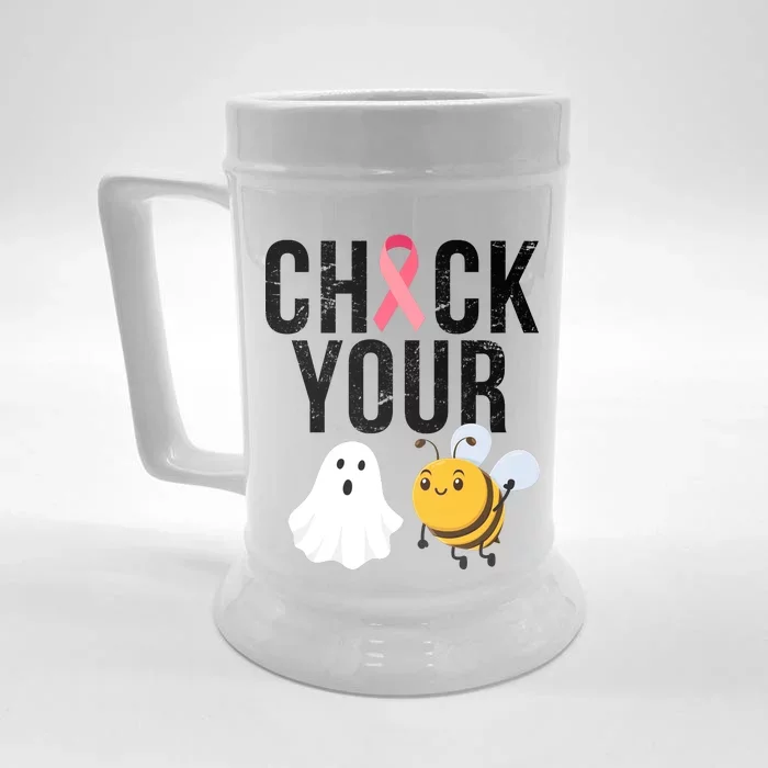 Check Your Boo Bees Breast Cancer Halloween Front & Back Beer Stein