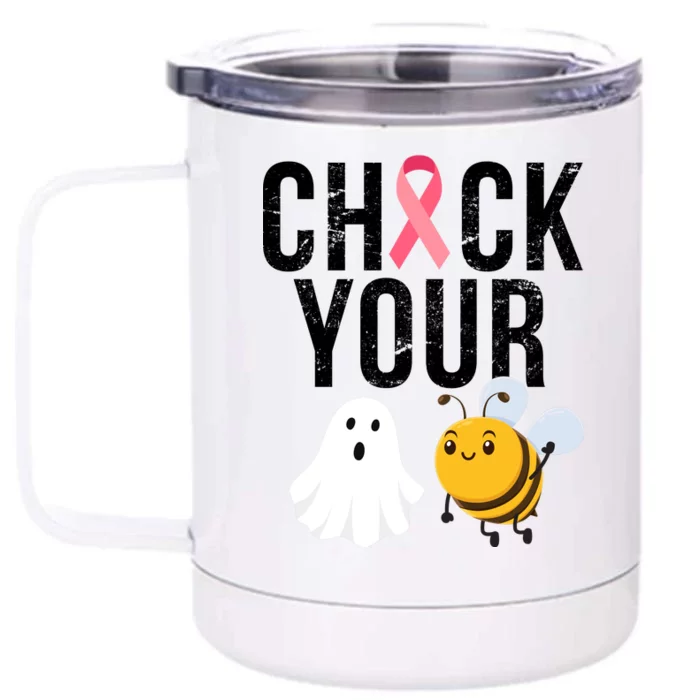 Check Your Boo Bees Breast Cancer Halloween Front & Back 12oz Stainless Steel Tumbler Cup