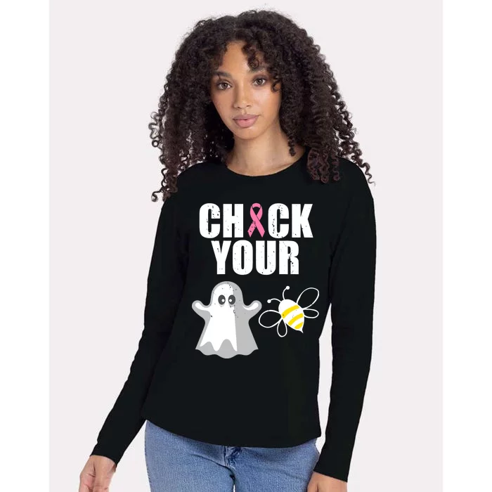 Check Your Boobies Breast Cancer Halloween Womens Cotton Relaxed Long Sleeve T-Shirt