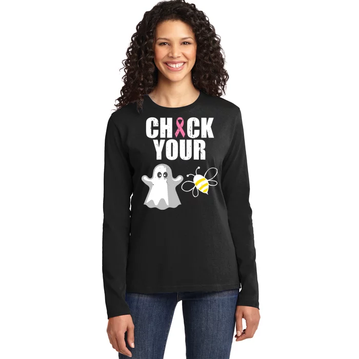 Check Your Boobies Breast Cancer Halloween Ladies Long Sleeve Shirt