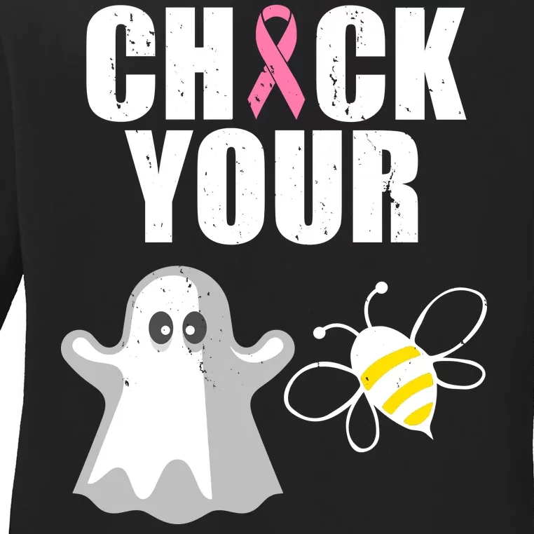 Check Your Boobies Breast Cancer Halloween Ladies Long Sleeve Shirt