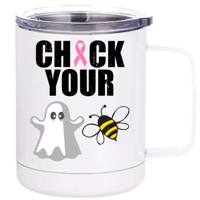 Check Your Boobies Breast Cancer Halloween Front & Back 12oz Stainless Steel Tumbler Cup