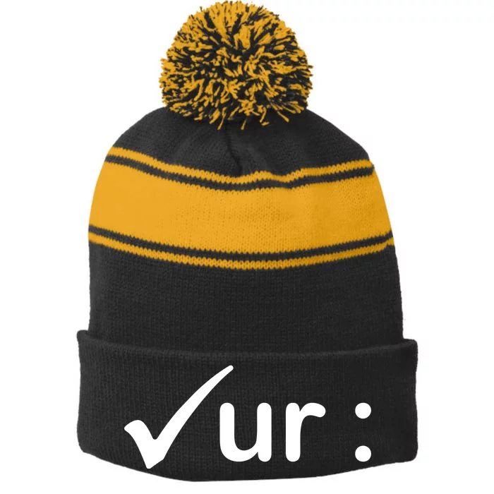 Check Your Colon Cancer Awareness Stripe Pom Pom Beanie