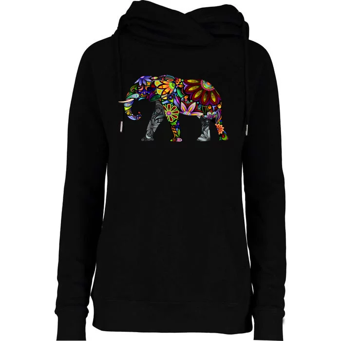 Cheerful Elephant Womens Funnel Neck Pullover Hood