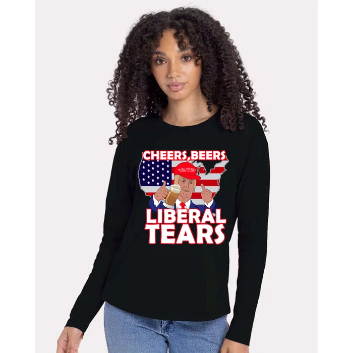 Cheers Beers Liberal Tears Pro Trump Womens Cotton Relaxed Long Sleeve T-Shirt