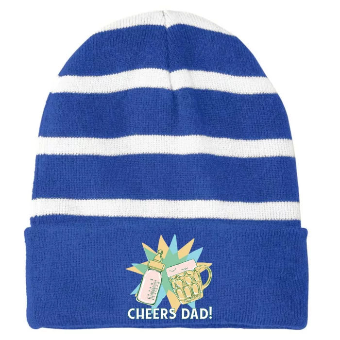 Cheers Dad Bottle And Beer Striped Beanie with Solid Band