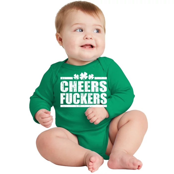 Cheers Fuckers Funny St. Patrick's Day Baby Long Sleeve Bodysuit