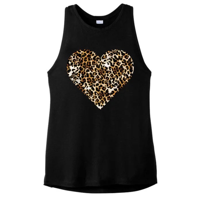 Cheetah Print Heart Ladies Tri-Blend Wicking Tank