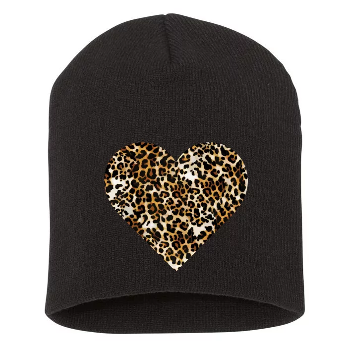 Cheetah Print Heart Short Acrylic Beanie