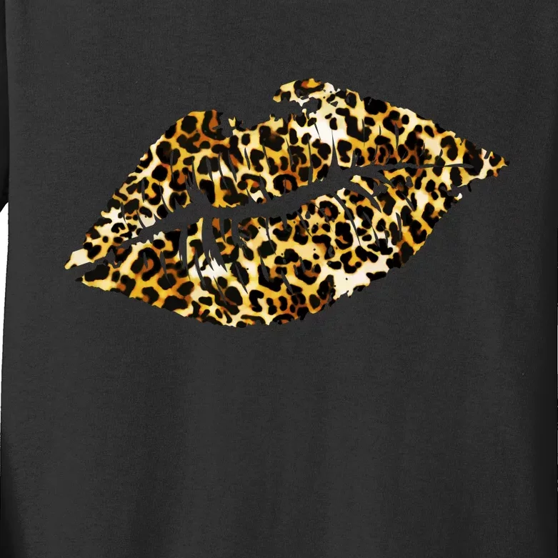 Cheetah Print Skinned Lips Kids Long Sleeve Shirt