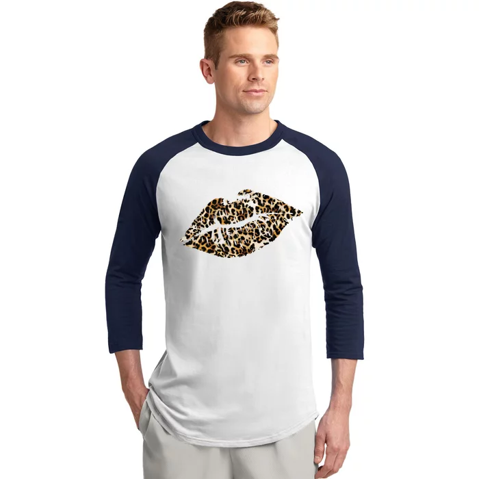 Cheetah Print Skinned Lips Baseball Sleeve Shirt