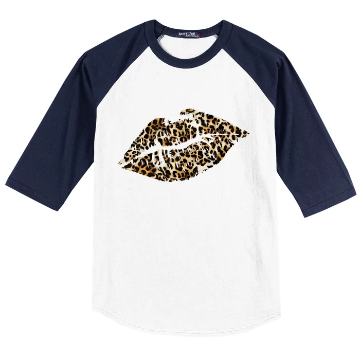 Cheetah Print Skinned Lips Baseball Sleeve Shirt