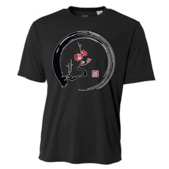 Cherry Blossom Japanese Ink Painting Cooling Performance Crew T-Shirt