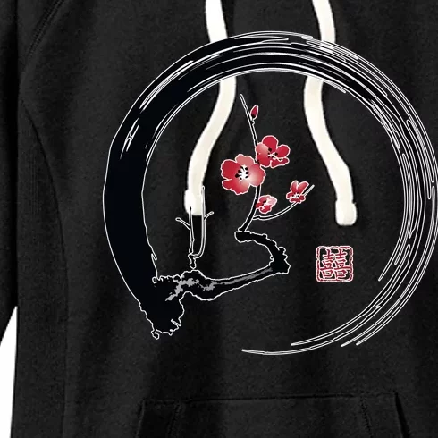 Cherry Blossom Japanese Ink Painting Women's Fleece Hoodie