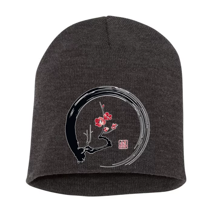 Cherry Blossom Japanese Ink Painting Short Acrylic Beanie