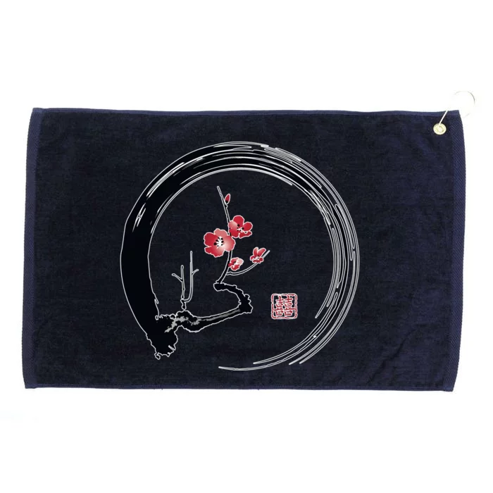 Cherry Blossom Japanese Ink Painting Grommeted Golf Towel