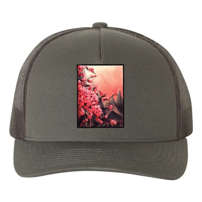 Cherry Blossom Painting Yupoong Adult 5-Panel Trucker Hat