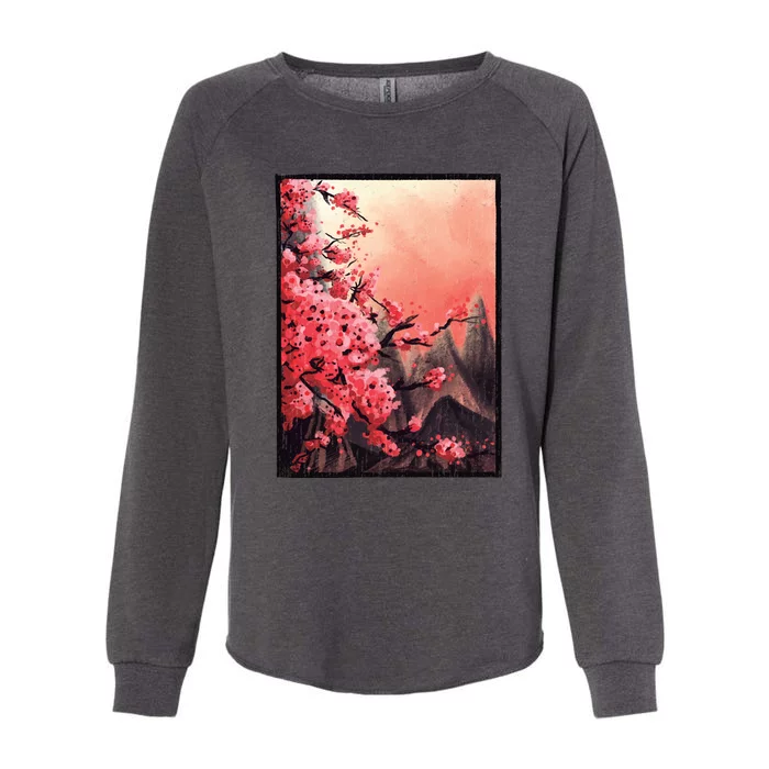 Cherry Blossom Painting Womens California Wash Sweatshirt