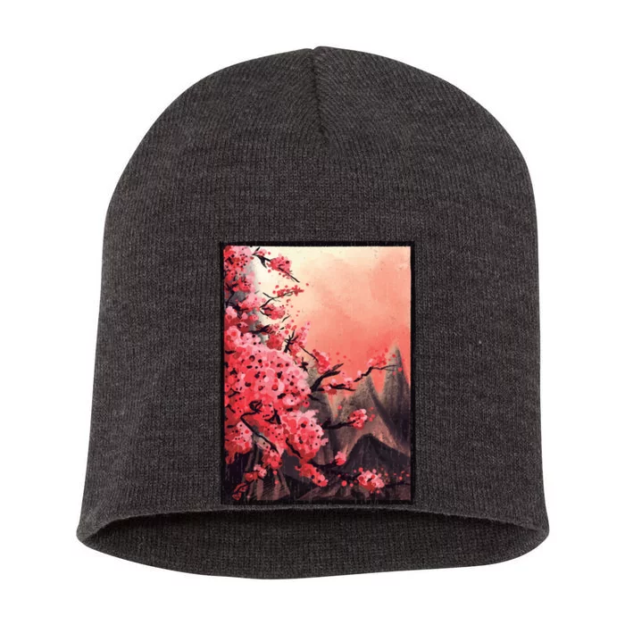 Cherry Blossom Painting Short Acrylic Beanie