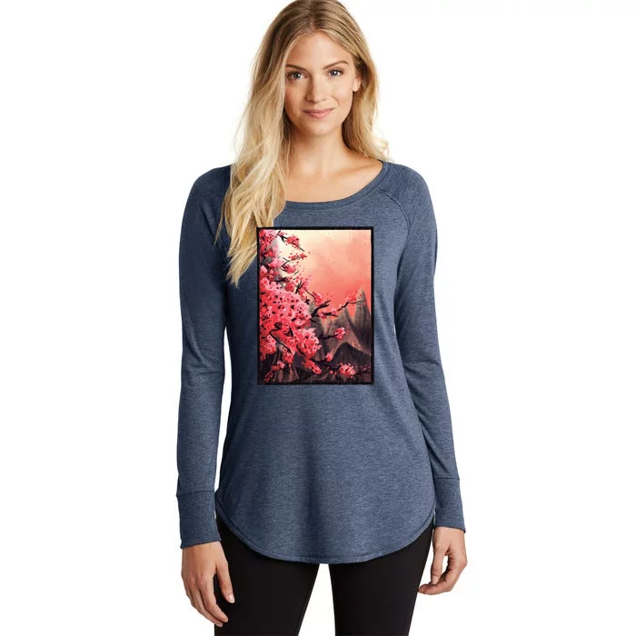 Cherry Blossom Painting Women's Perfect Tri Tunic Long Sleeve Shirt