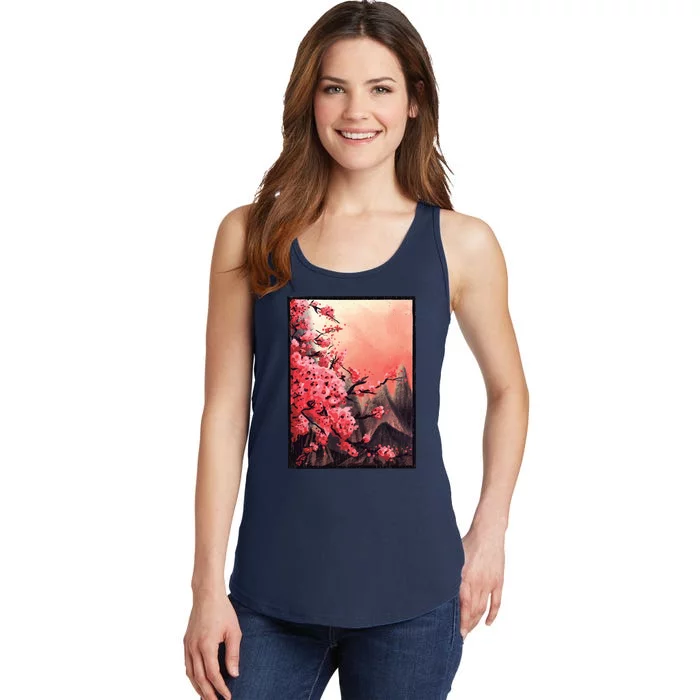 Cherry Blossom Painting Ladies Essential Tank