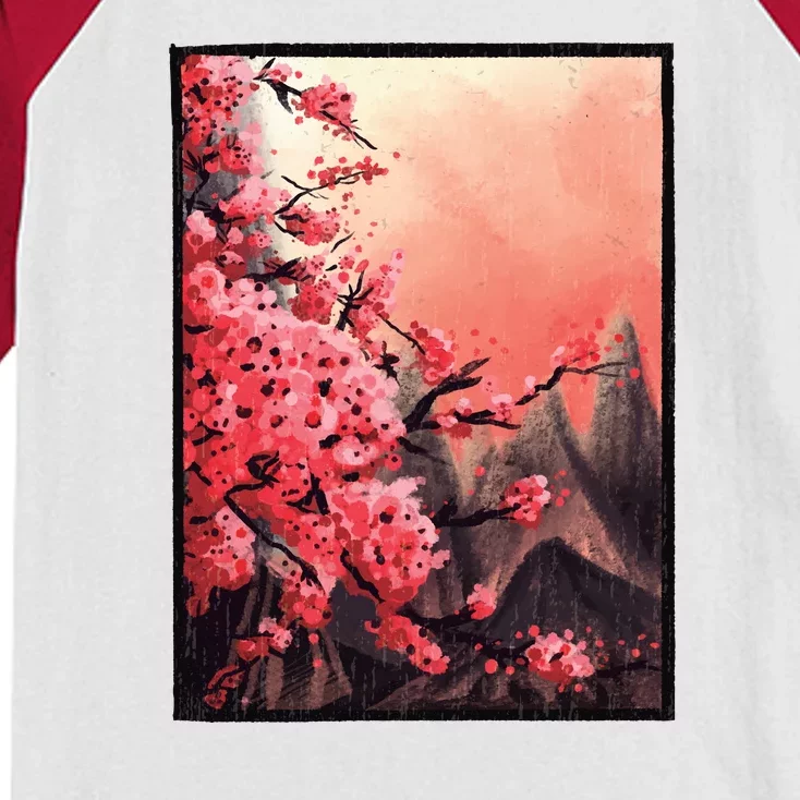 Cherry Blossom Painting Kids Colorblock Raglan Jersey