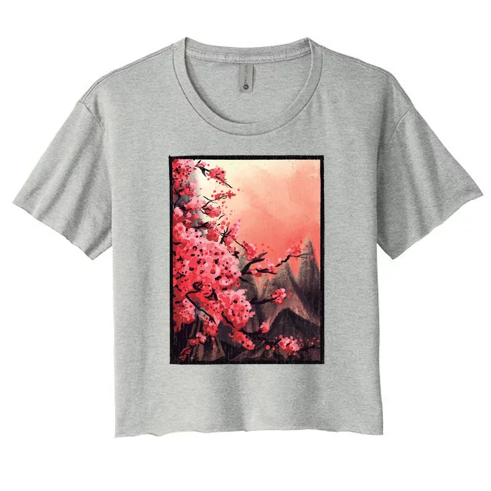 Cherry Blossom Painting Women's Crop Top Tee