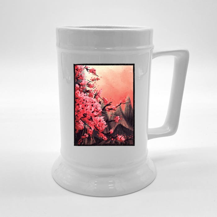 Cherry Blossom Painting Front & Back Beer Stein