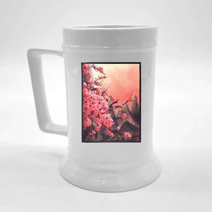 Cherry Blossom Painting Front & Back Beer Stein