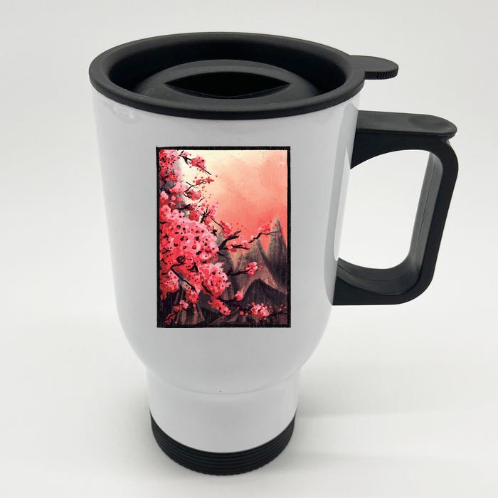 Cherry Blossom Painting Front & Back Stainless Steel Travel Mug