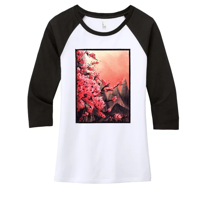 Cherry Blossom Painting Women's Tri-Blend 3/4-Sleeve Raglan Shirt