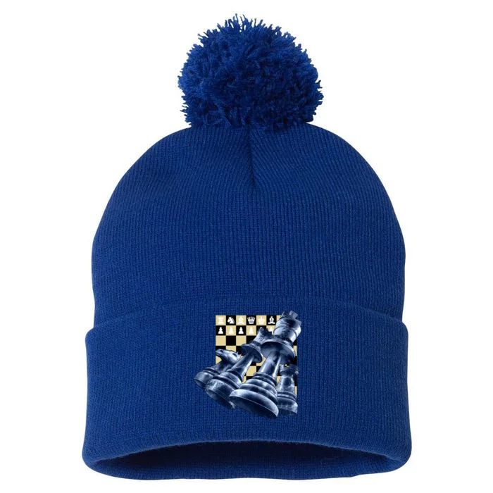 Chess Pieces Pom Pom 12in Knit Beanie