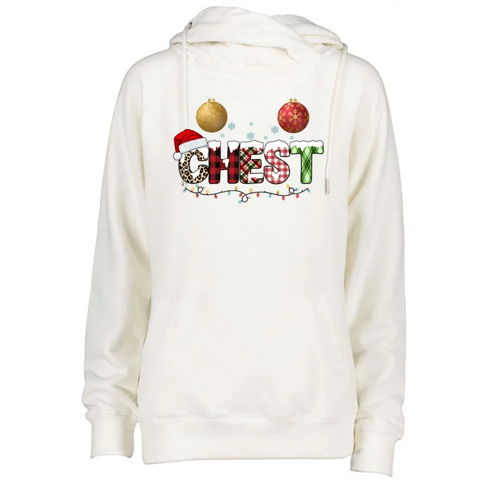 Chest Holiday Festive Christmas Womens Funnel Neck Pullover Hood