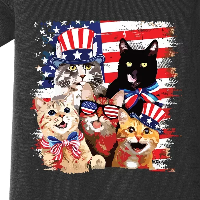 Cat Happy Freedom Day Cat Lovers Cat Moms 4th July American Baby Bodysuit