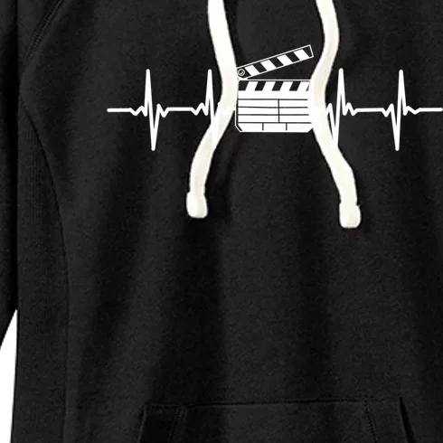 Clapperboard Heartbeat Funny Ekg Filmmaker Film Lover Gift Women's Fleece Hoodie