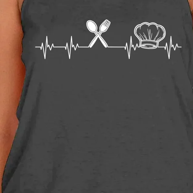 Chef Heartbeat Funny Culinary Chef Gift Cooking Lover TShirt Women's Knotted Racerback Tank