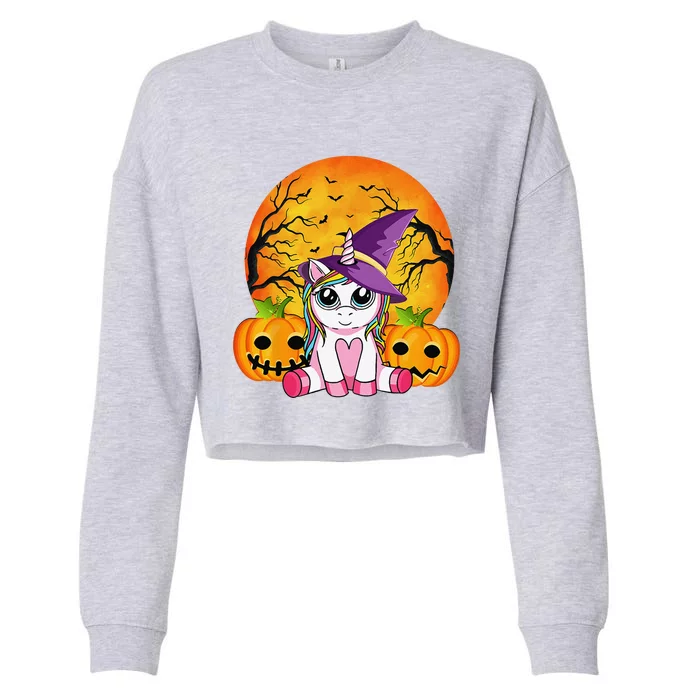 Cute Halloween Funny Witchy Unicorn Halloween Cropped Pullover Crew