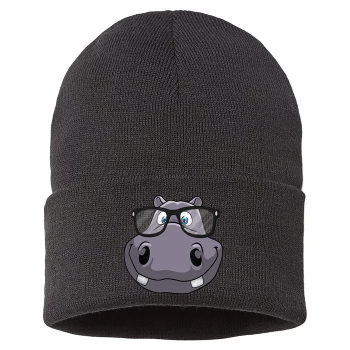 Cool Hippo For Reading Hippopotamus Zoo Sustainable Knit Beanie