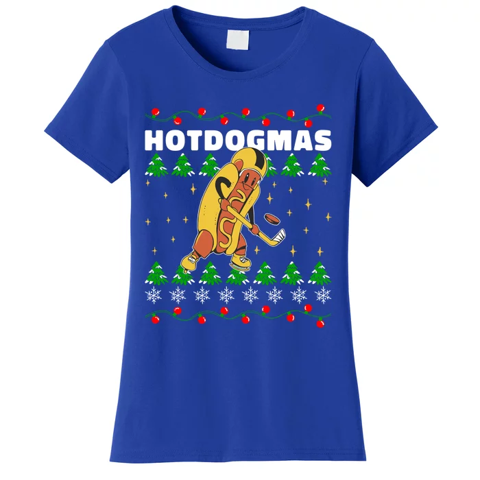 Christmas Hotdog Funky Food Playing Icehockey Funny Xmas Great Gift Women's T-Shirt