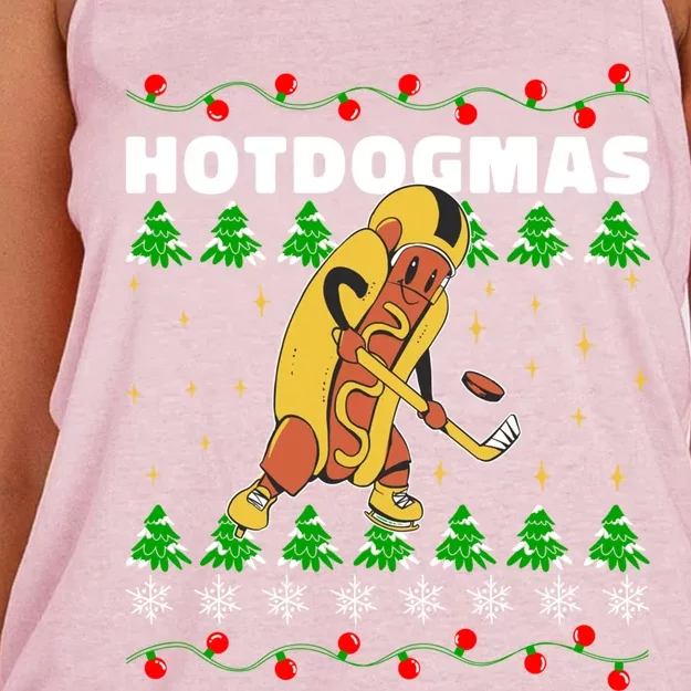 Christmas Hotdog Funky Food Playing Icehockey Funny Xmas Great Gift Women's Knotted Racerback Tank