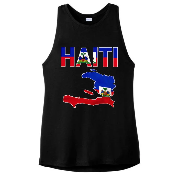 Cool Haiti Flag Map Haitian Pride Ladies Tri-Blend Wicking Tank