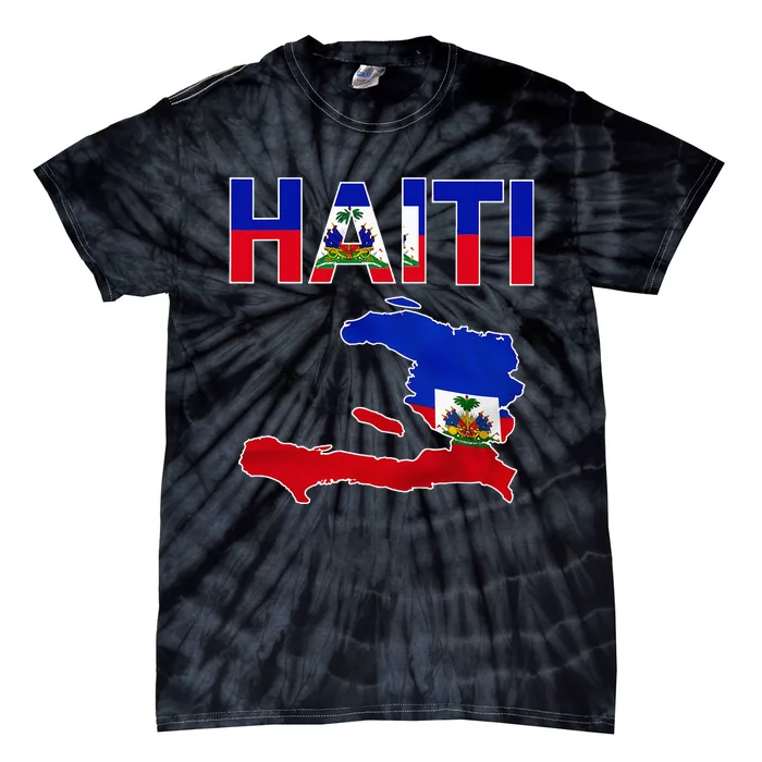 Cool Haiti Flag Map Haitian Pride Tie-Dye T-Shirt