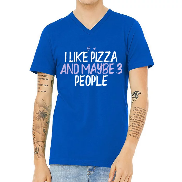 Colored Heart Funny I Like Pizza And Maybe 3 People Saying J Gift V-Neck T-Shirt