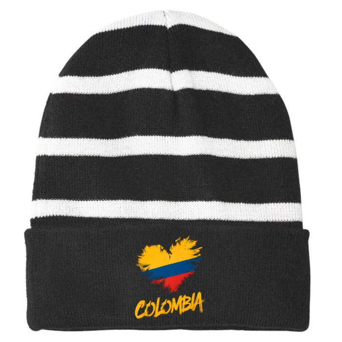 Colombia Heart Flag Striped Beanie with Solid Band